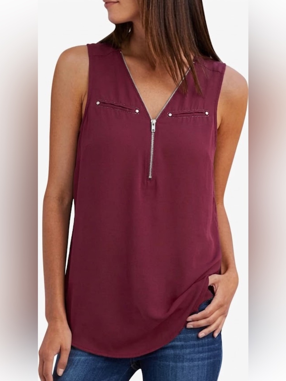 Sleeveless Zip-Front Women's Top in Berry
